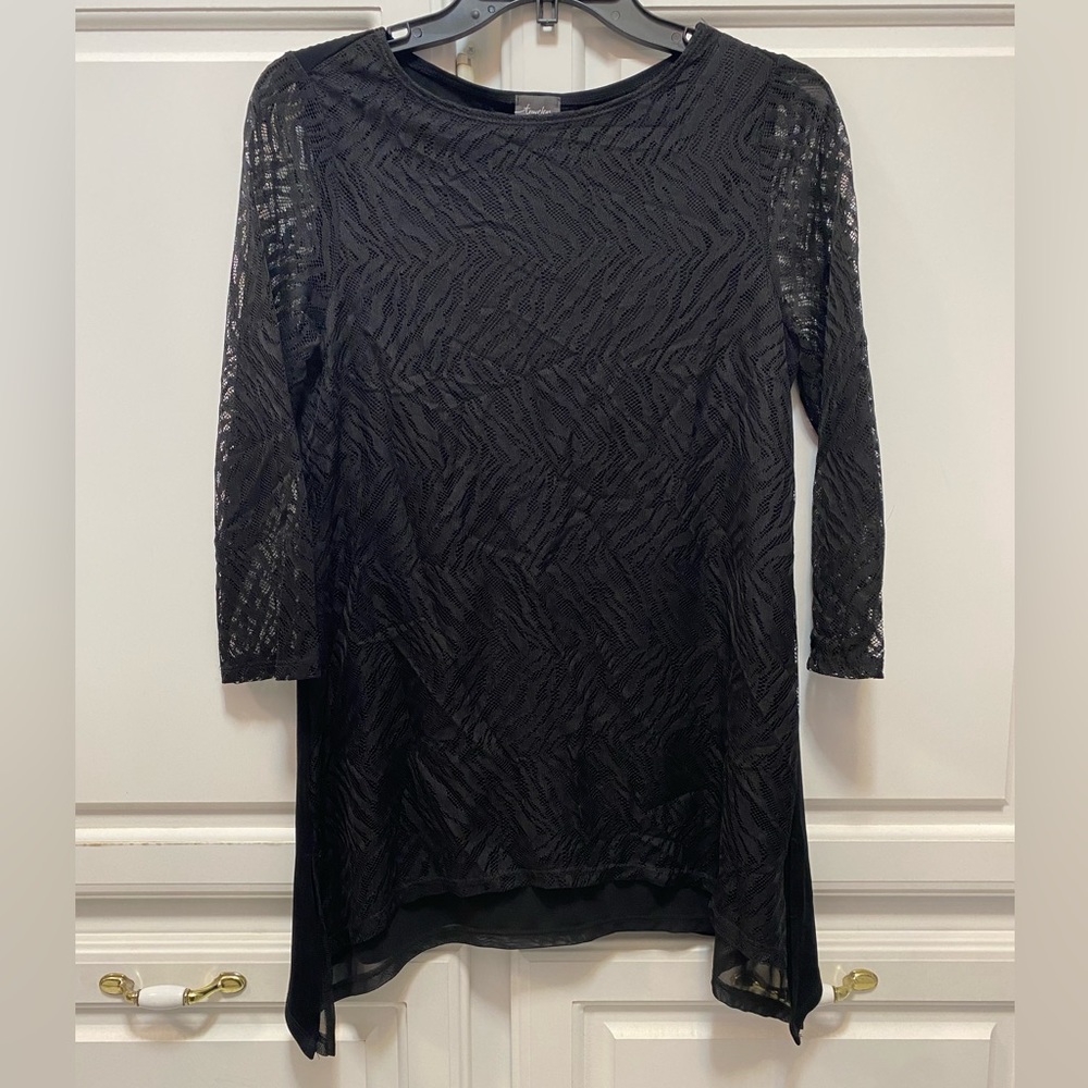 Chico’s Traveler’s Classic Black Lace 3/4 Sleeve Blouse Tunic Top Size S Chico 0